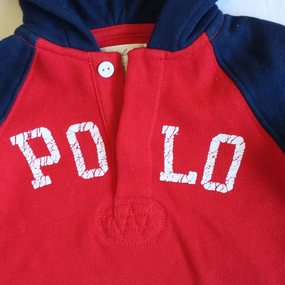 ralph lauren polo color block fleece hoodie jumpsuit 6 months baby boy - Picture 2 of 8